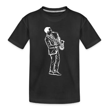 Saxophone Boy Drawing - Kids' Premium Organic T-Shirt - black - Front