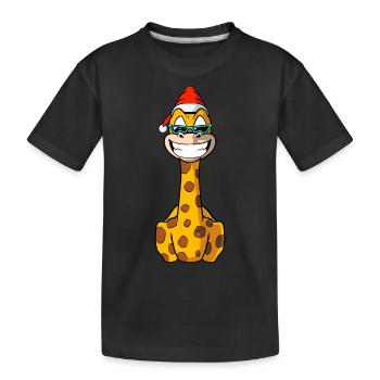Weihnachtliche Giraffe mit Weihnachtsmütze - Kinder Premium Bio T-Shirt - Schwarz - Vorne