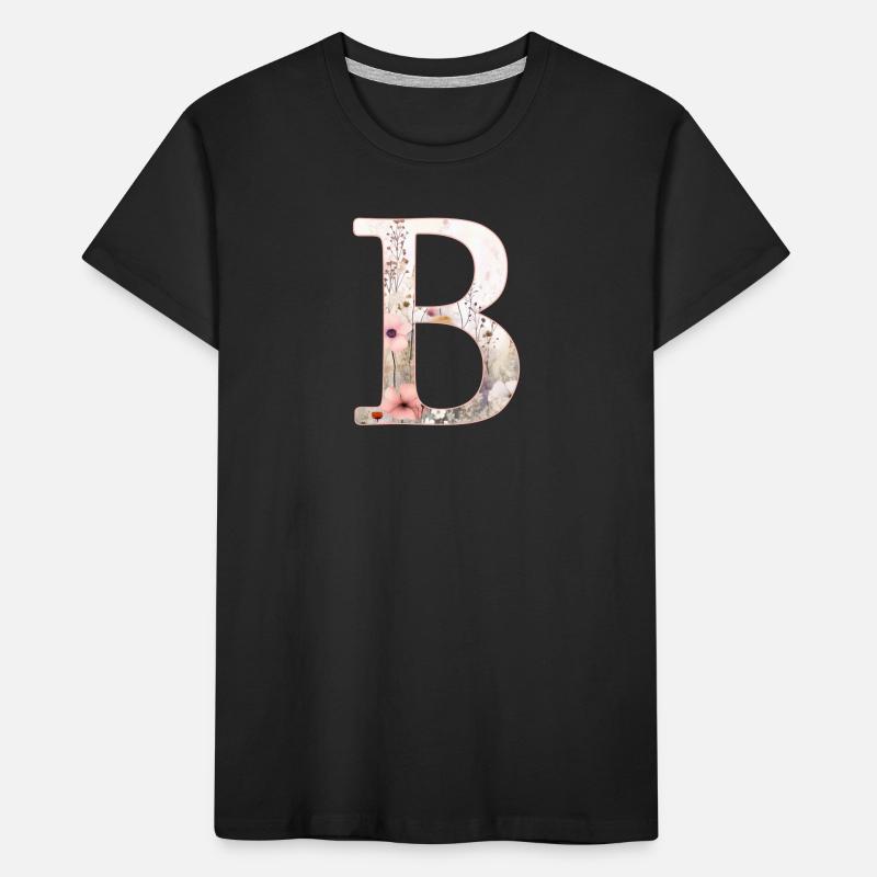 Personalizable Monogram B Floral Pattern Kids' Premium Organic T-Shirt