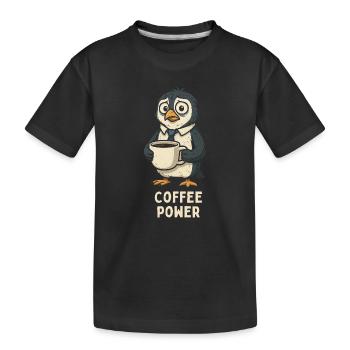 Kaffee-Pinguin im Bürolook - Kinder Premium Bio T-Shirt - Schwarz - Vorne