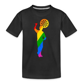 colorful dart player throwing with left - Kids' Premium Organic T-Shirt - black - Front