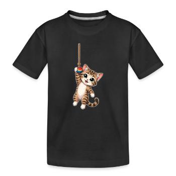 Katze hängt am Seil - Kinder Premium Bio T-Shirt - Schwarz - Vorne