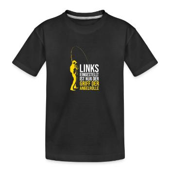 Links eingestellt ist nur der Griff der Angelrolle - Kinder Premium Bio T-Shirt - Schwarz - Vorne