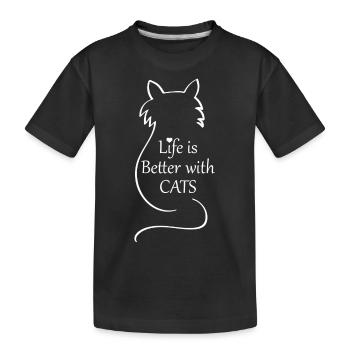 Life is better with Cats - Kids' Premium Organic T-Shirt - black - Front