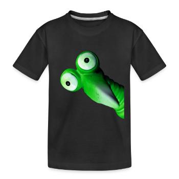 Lustiger grüner Vogel mit großen Augen - Kinder Premium Bio T-Shirt - Schwarz - Vorne