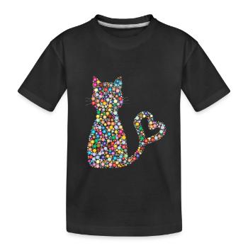 Kreis Muster Katze mit Herz Schwanz Schweif - Kinder Premium Bio T-Shirt - Schwarz - Vorne