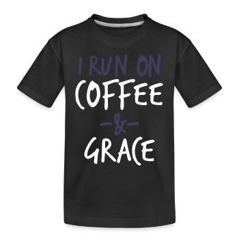 Je cours sur le café et la grâce Christian Bible Verse - T-shirt bio Premium Enfant - noir - Devant