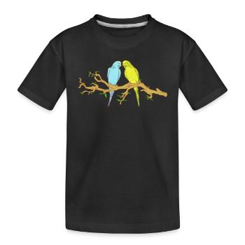2 Wellensittiche sitzen auf einem Ast - Kinder Premium Bio T-Shirt - Schwarz - Vorne