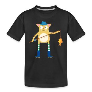 Katzenfischen - Kinder Premium Bio T-Shirt - Schwarz - Vorne