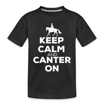 Keep Calm And Canter On - Pferde Reiten Geschenk - Kinder Premium Bio T-Shirt - Schwarz - Vorne