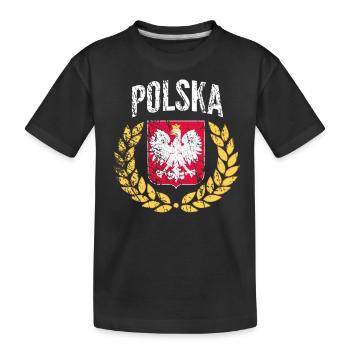 Polen Lorbeer Design (Polski Orzeł Wieniec) Polska - Kinder Premium Bio T-Shirt - Schwarz - Vorne