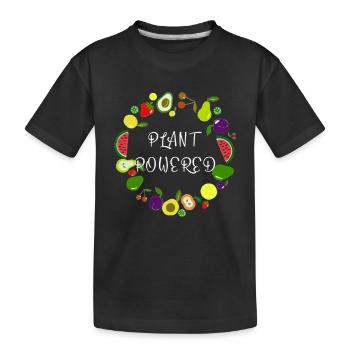 Plant Powered Shirt Vegan Veganerin Veganer TShirt - Kinder Premium Bio T-Shirt - Schwarz - Vorne