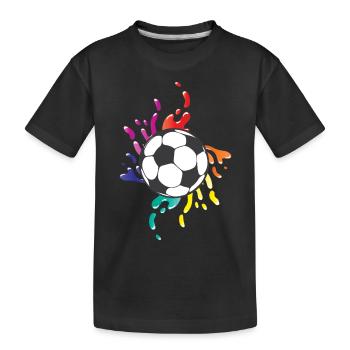 Fußball bunte Farbspritzer - Kinder Premium Bio T-Shirt - Schwarz - Vorne