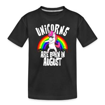 Unicorns born in August Floss Einhorn Geburtstag - Kinder Premium Bio T-Shirt - Schwarz - Vorne