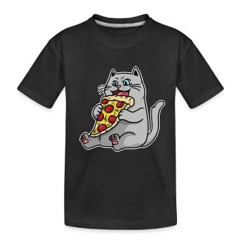 Cat Pizza Fantasy Animals Kids Hunger Snacking - Kids' Premium Organic T-Shirt - black - Front