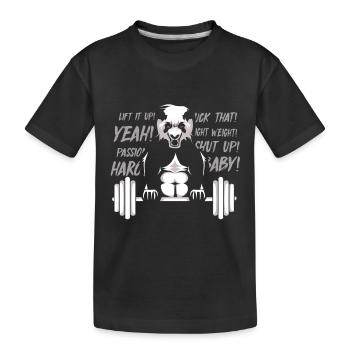 Fitness Freak Panda Bodybuilding Fitnesstrainer - Kinder Premium Bio T-Shirt - Schwarz - Vorne