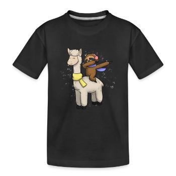 Lama sloth Christmas present - Kids' Premium Organic T-Shirt - black - Front