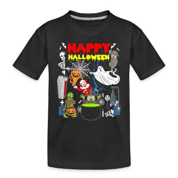 Happy Halloween Geister Hexe Sarg Skelett Zombie - Kinder Premium Bio T-Shirt - Schwarz - Vorne