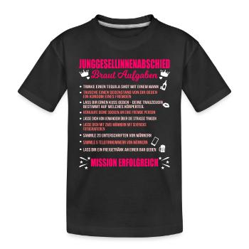JGA Aufgaben Braut Junggesellinnen Checkliste - Kinder Premium Bio T-Shirt - Schwarz - Vorne