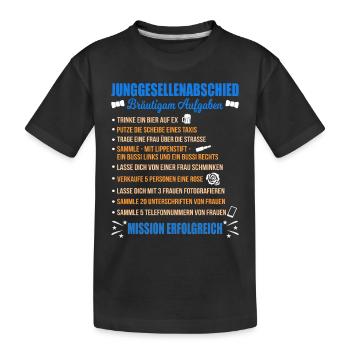 JGA Aufgaben Bräutigam Junggesellen Checkliste - Kinder Premium Bio T-Shirt - Schwarz - Vorne