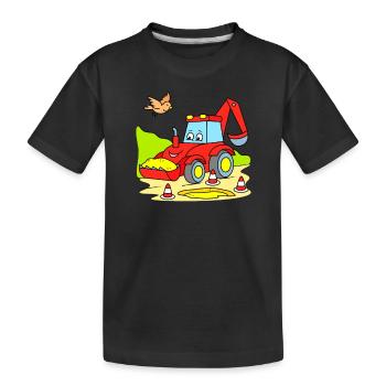 Red excavator - Kids' Premium Organic T-Shirt - black - Front