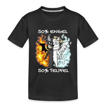 Katze Kater Engel Teufel Engel Böse Niedlich Miau - Kinder Premium Bio T-Shirt - Schwarz - Vorne