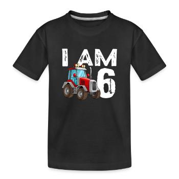 6th birthday children tractor 6 years old - Kids' Premium Organic T-Shirt - black - Front