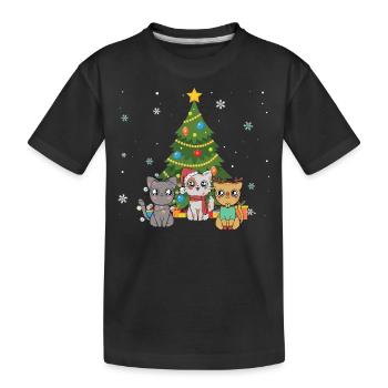 Christmas tree fir cute cat kawaii animated gift - Kids' Premium Organic T-Shirt - black - Front