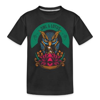 Lotus Owl Garden Gift - Kids' Premium Organic T-Shirt - black - Front