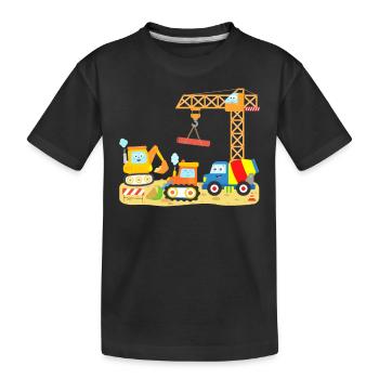 Baustelle Bulldozer Kran Bagger LKW Kind Kleinkind - Kinder Premium Bio T-Shirt - Schwarz - Vorne