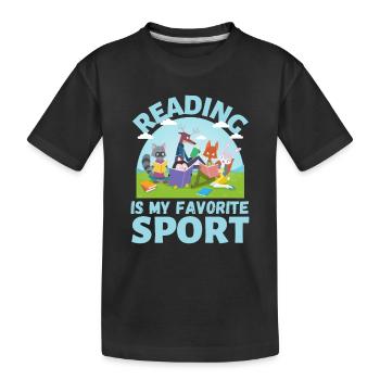 reading is my favorite sport animal reading books - Kids' Premium Organic T-Shirt - black - Front