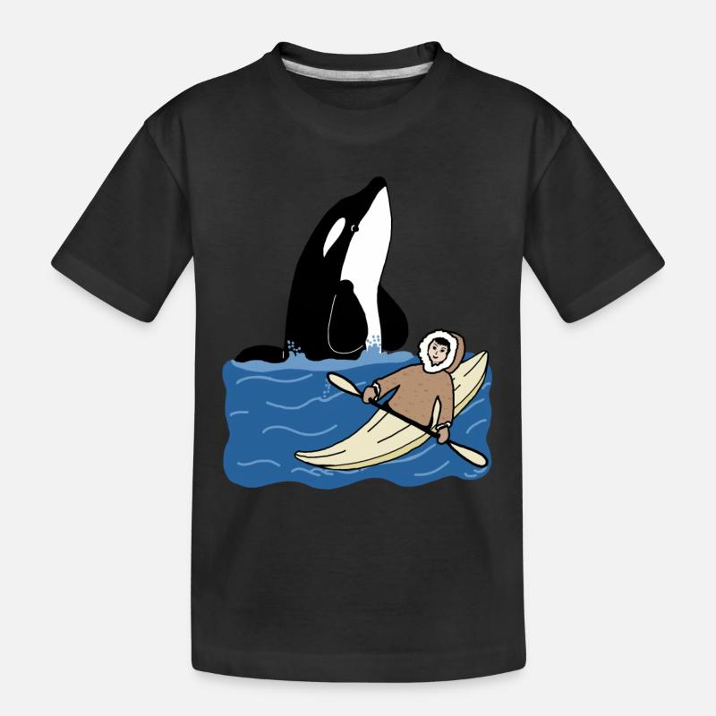 Eskimo Kind mit Kayak und Orca - Kinder Premium Bio T-Shirt - Schwarz