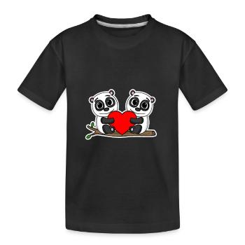 Panda relationship romantic heart couple - Kids' Premium Organic T-Shirt - black - Front