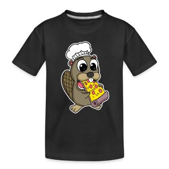 Beaver eats pizza chef gourmet - Kids' Premium Organic T-Shirt - black - Front