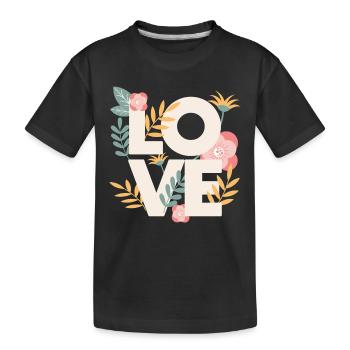 Love liebe Muster Schöne Blumen - Kinder Premium Bio T-Shirt - Schwarz - Vorne