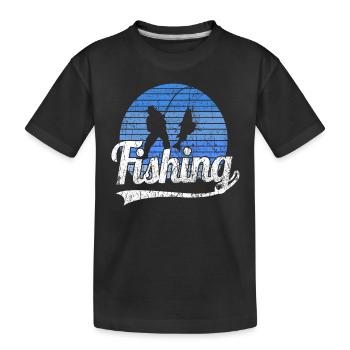 Angeln Retro Angel Fishing Vintage Angler Fischer - Kinder Premium Bio T-Shirt - Schwarz - Vorne