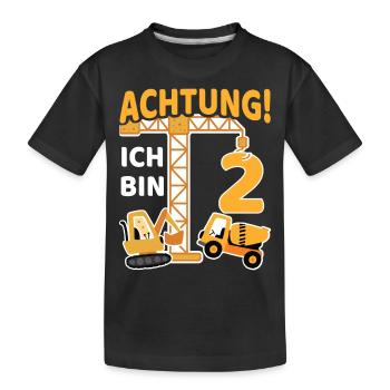 2. Geburtstag Baustelle Bagger Kran Geschenk Junge - Kinder Premium Bio T-Shirt - Schwarz - Vorne