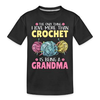Häkeln Oma Crochet Stricken Häkelnadel Garn Nähen - Kinder Premium Bio T-Shirt - Schwarz - Vorne