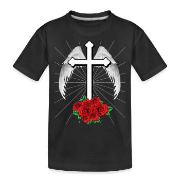 Himmlisches Kreuz Kreuze Jesus Gott Engelsflügel - Kinder Premium Bio T-Shirt - Schwarz - Vorne