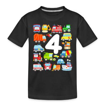 4. Geburtstag Jungen Autos Fahrzeuge - Kinder Premium Bio T-Shirt - Schwarz - Vorne