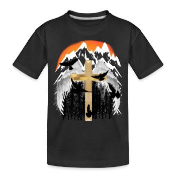 Kreuz Gebirge Berge Gipfel Trauer Tod Jesus Gott - Kinder Premium Bio T-Shirt - Schwarz - Vorne