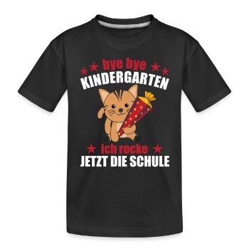 Endlich Schulkind Katze Schultüte rocke die Schule - Kinder Premium Bio T-Shirt - Schwarz - Vorne