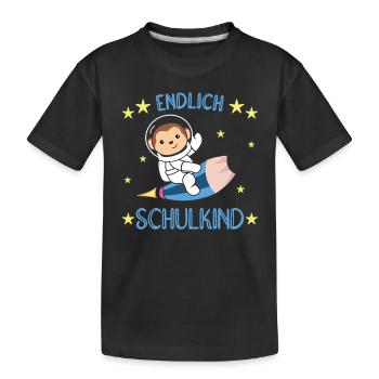 Endlich Schulkind Affe Schultüte Astronaut Rakete - Kinder Premium Bio T-Shirt - Schwarz - Vorne