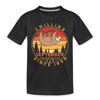 1999 Im September Faultier Retro - Kinder Premium Bio T-Shirt - Schwarz - Vorne