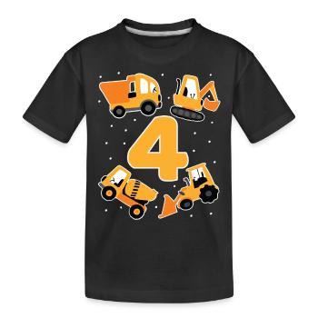 4. Geburtstag 4 Jahre Alt Baumaschinen Bagger LKW - Kinder Premium Bio T-Shirt - Schwarz - Vorne