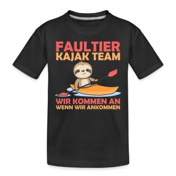 Faultier Kajak Team lustige Faultiere paddeln - Kinder Premium Bio T-Shirt - Schwarz - Vorne