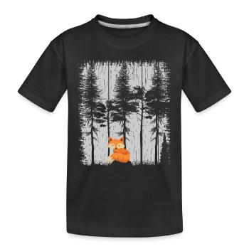 Süßer Fuchs im Wald Retro Muster Vintage Baum Wald - Kinder Premium Bio T-Shirt - Schwarz - Vorne
