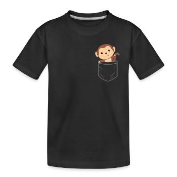 Affe in Tasche süße Affen in Brusttasche - Kinder Premium Bio T-Shirt - Schwarz - Vorne