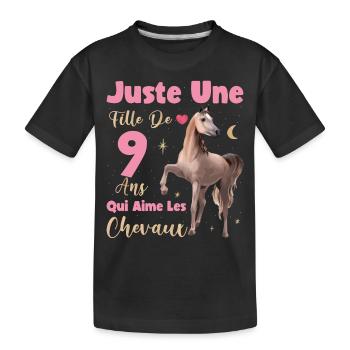 anniversaire noel fille 9 ans chevaux étoiles 9ème - T-shirt bio Premium Enfant - noir - Devant