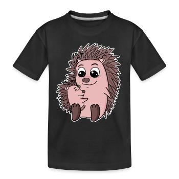 Igel Familie - Igel mit Baby - Igel Motiv - Kinder Premium Bio T-Shirt - Schwarz - Vorne